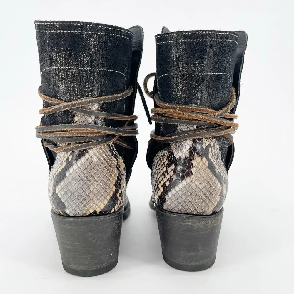 Old Gringo Yippee Ki Yay Brown Black Evant Snakeskin Western Cowgirl Bootie sz 7 - Picture 7 of 10